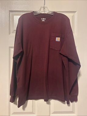 Carhartt Men's Long Sleeve Pocket Tee in Maroon/Burgundy